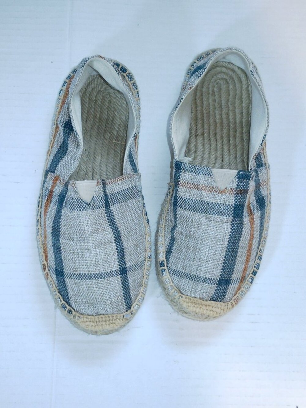 Blue & Tan Plaid Jute Espadrille Loafers | Casual Summer Slip-Ons